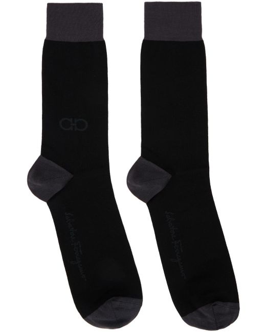 Ferragamo Black & Gray Gancini Socks for men
