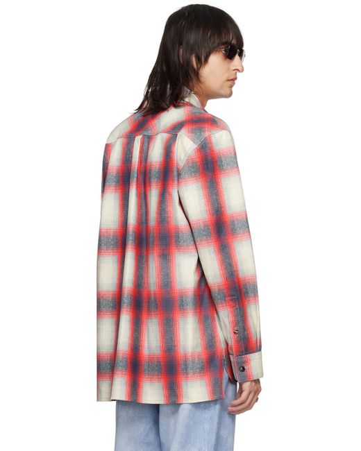 Bottega Veneta Red & Gray Flannel Effect Leather Shirt for men
