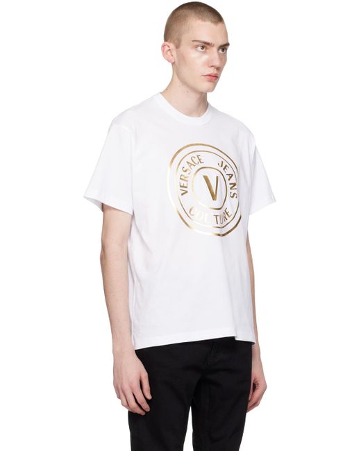 T-shirt blanc à logo circulaire Versace pour homme en coloris White