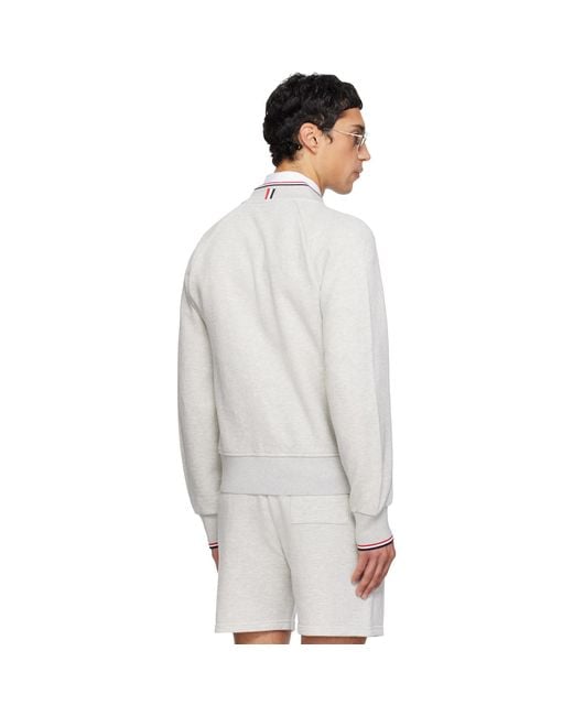 Thom Browne White Pique Loopback Bomber Sweatshirt for men