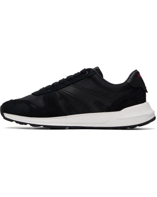 HUGO Black Logo Detail Suede-Trim Sneakers for men