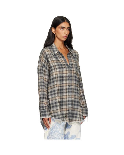 R13 Gray Shredded Seam Drop Neck Shirt