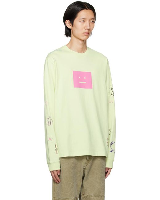 Acne Multicolor Green Printed Long Sleeve T-shirt for men