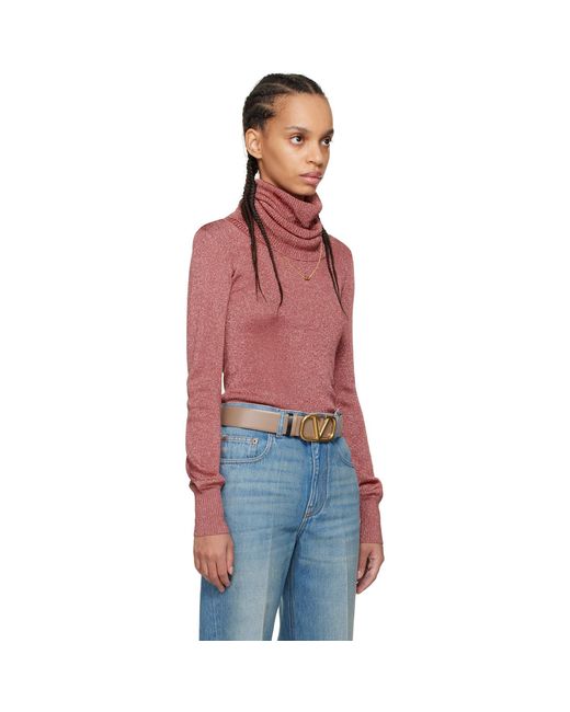 Valentino Red Maglia Solid Lurex Turtleneck