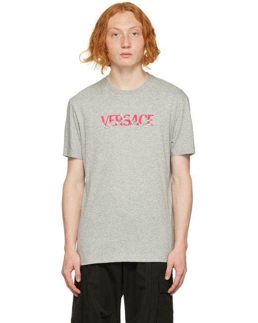 Versace Multicolor Gray Embroidered T-shirt for men