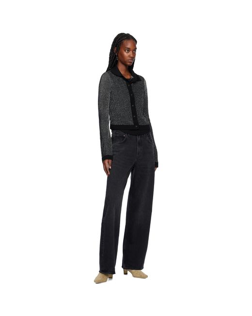Re/done Black Lurex Polo Cardigan