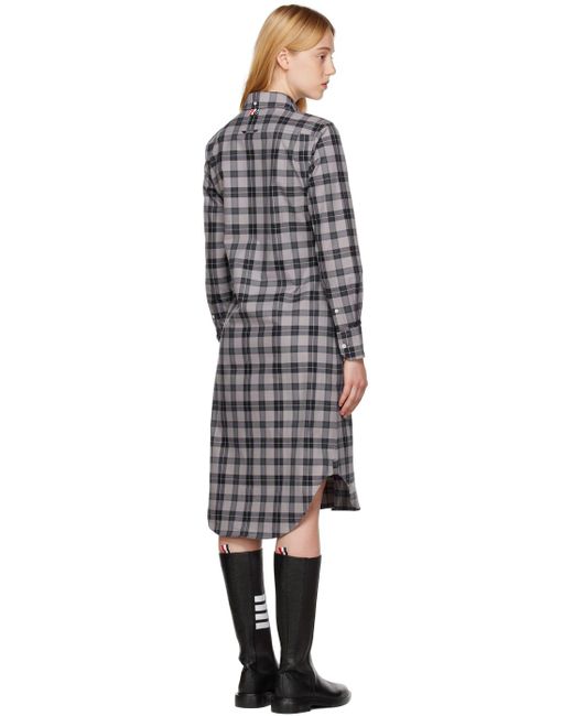 Thom Browne Black Gray Tartan Midi Dress