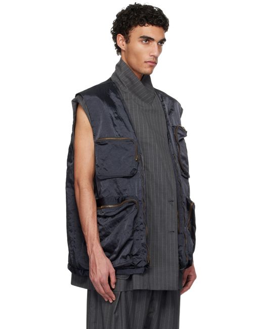 メンズ Hed Mayner グレー ピンストライプ ベスト セット Black