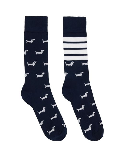 Thom Browne Blue Cotton 4-Bar Hector Mid Calf Socks for men