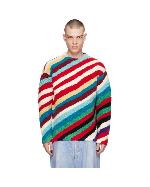 Bottega Veneta Red Loopy Knit Striped Sweater for men