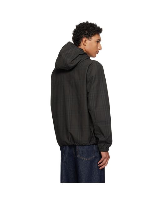 Burberry Black Check Cotton Newport Hooded Jacket for men