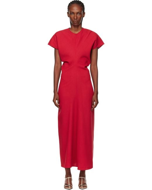 TOTEME Women's Red Slouch Waist Wool Maxi Dress - hulwithkids.com