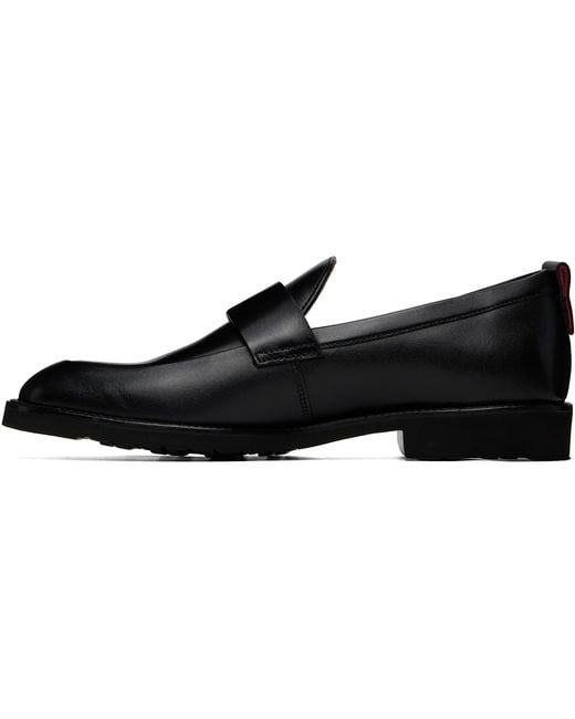 HUGO Black Leather Penny Trim Loafers for men