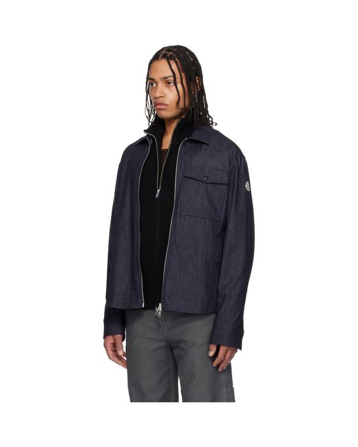 Moncler Black Long Sleeve Zip-Up Denim Jacket for men
