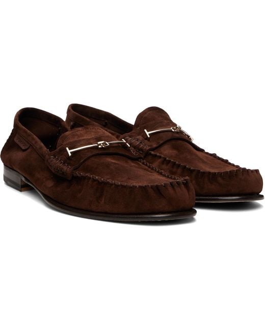 Tom Ford Brown Suede Double T Hardware Ripley Loafers for men