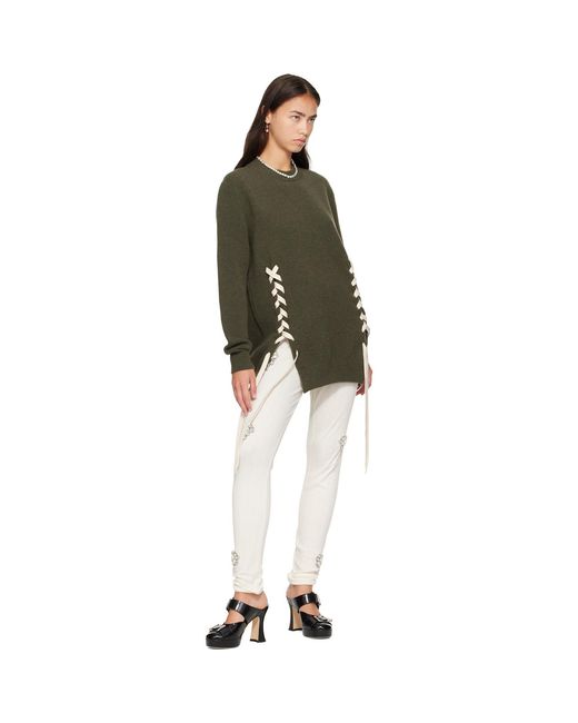 Simone Rocha Natural Off- Embellished Pointelle Ruffle Frill Leggings