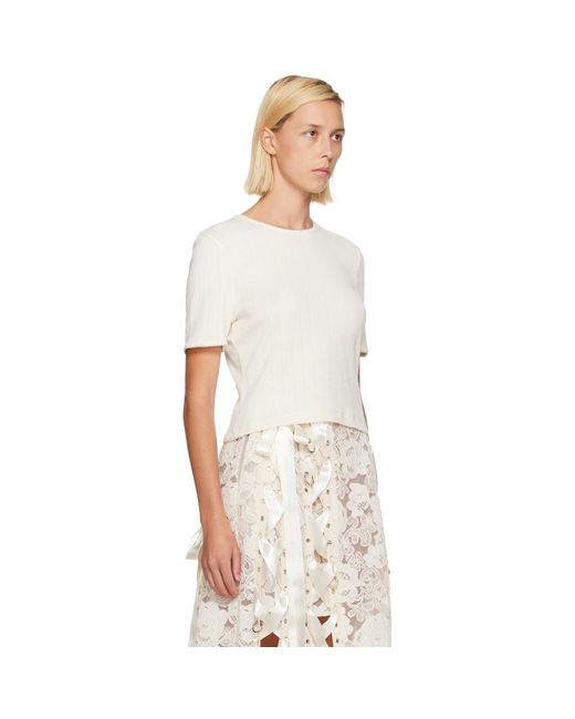 Simone Rocha White Off- Cropped Pointelle T-Shirt