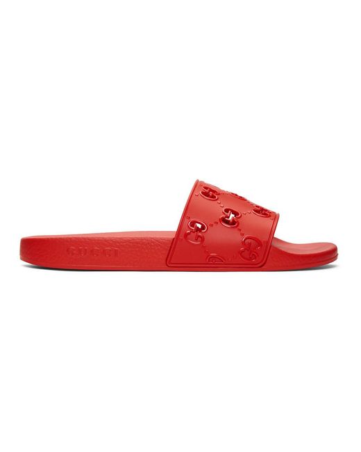 Gucci Red Gg Rubber Sliders for men
