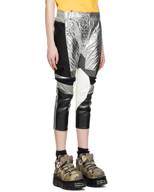 Junya Watanabe Silver & Black Paneled Faux-leather Trousers