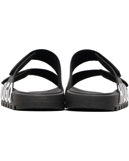 HUGO Black Logo Double Touch-Closure Sandals for men