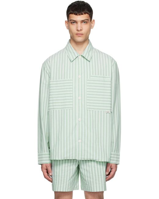 Maison Kitsuné Green Striped Shirt for men