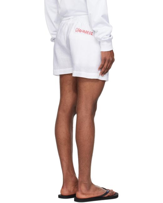メンズ DSquared² ホワイト Summer Lovers リネン ショートパンツ White