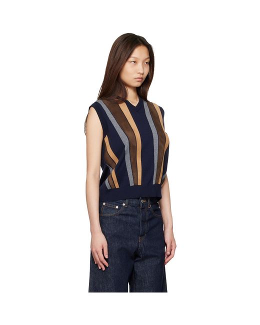 Versace Blue Intarsia-Wool & Leather Patchwork Vest