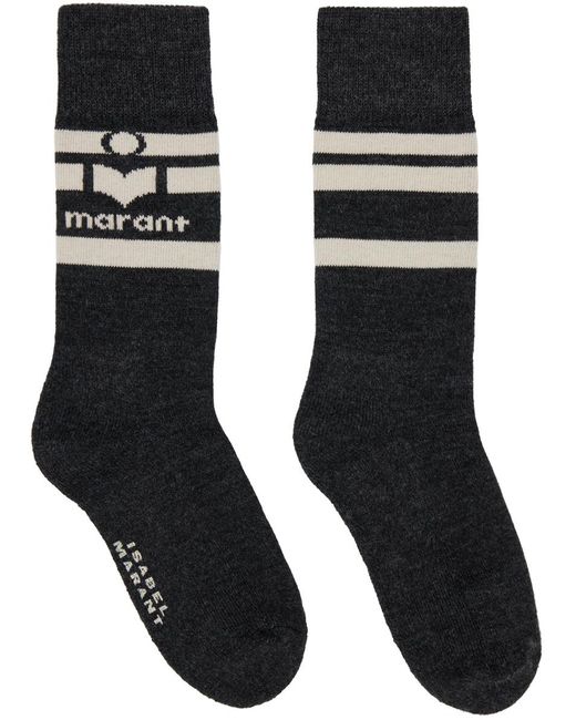Isabel Marant Black Gray Viby Logo Socks