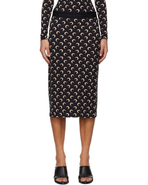 MARINE SERRE Black Moon Printed Jersey Midi Skirt