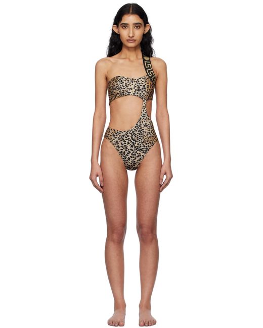 Maillot De Bain Une Pièce Brun Et Noir À Motif Greca Versace en coloris Black