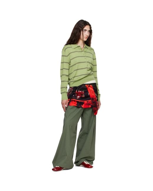 Dries Van Noten Green Khaki Wide Pleated Trousers