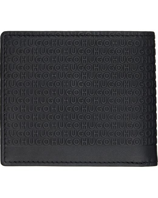 HUGO Black Logo-Pattern Leather Wallet for men