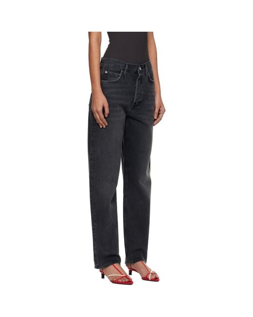 Agolde Black 90's Pinch Waist High Rise Straight Jeans