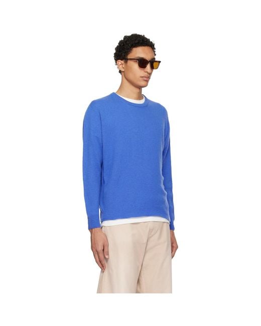 Merz B. Schwanen Blue Lightweight Merino Wool-Cashmere-Silk Sweater for men