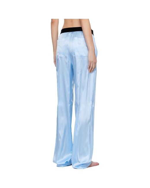Tom Ford Blue Stretch Silk Satin Pj Lounge Pants