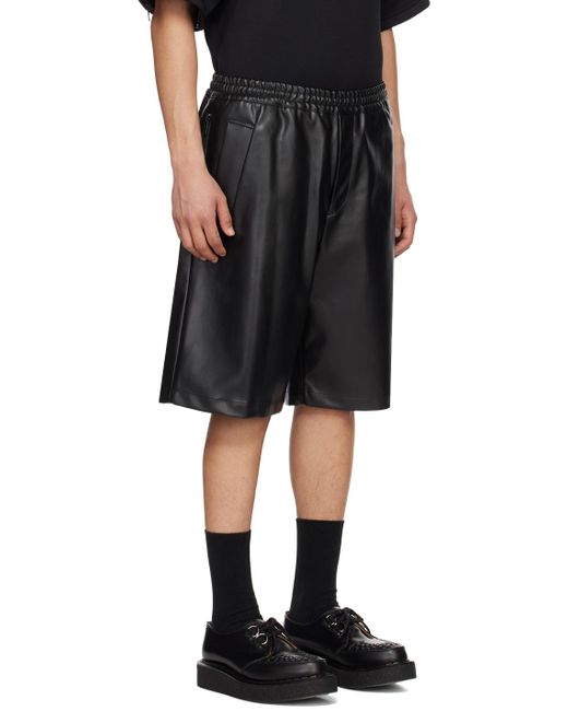 Undercover Black Drawstrings Faux-leather Shorts for men