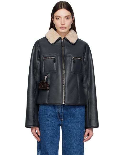 Saks Potts Black Navy Pablo Leather Jacket