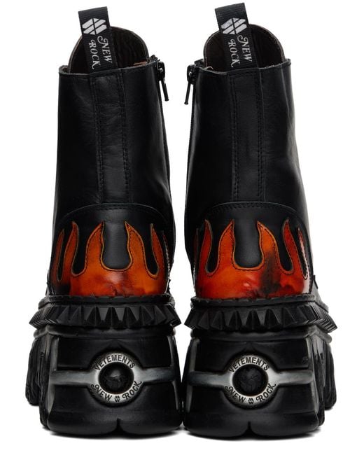 メンズ Vetements New Rockエディション Flame コンバットブーツ Black