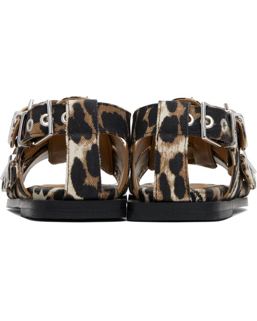 Ganni Black Feminine Buckle Strap Denim Sandals