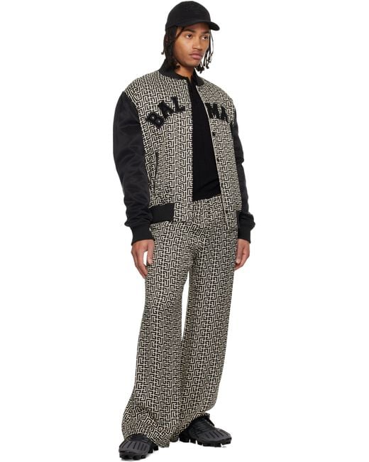 Balmain Black Off- Monogrammed Varsity Jacket for men