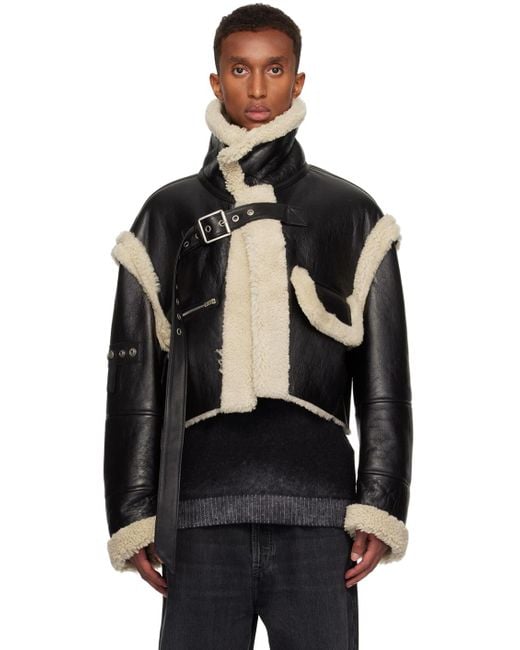 Acne Black Buckle Shearling Jacket for men