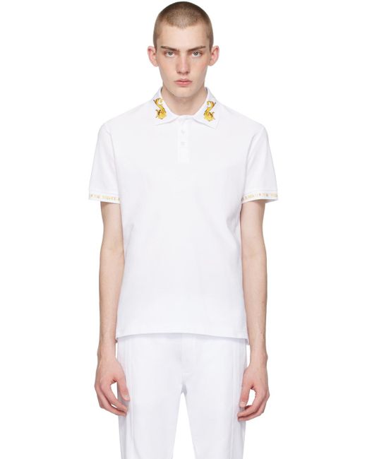 メンズ Versace ホワイト プリント ポロシャツ White