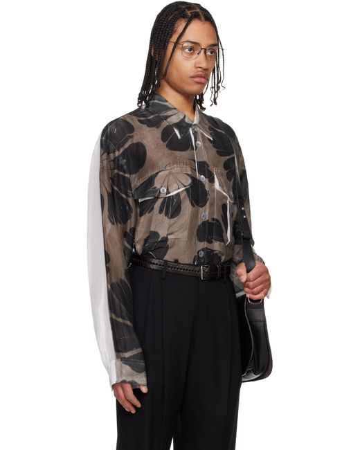 メンズ Dries Van Noten ブラウン＆ホワイト プリントシャツ Black