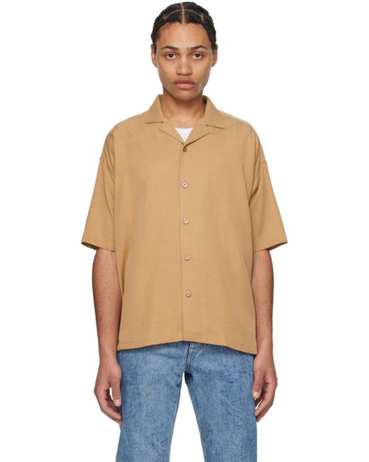 Boss Blue Tan Open Spread Collar Shirt for men