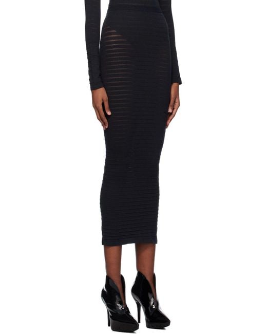 Alaïa Black Striped Midi Skirt | Lyst