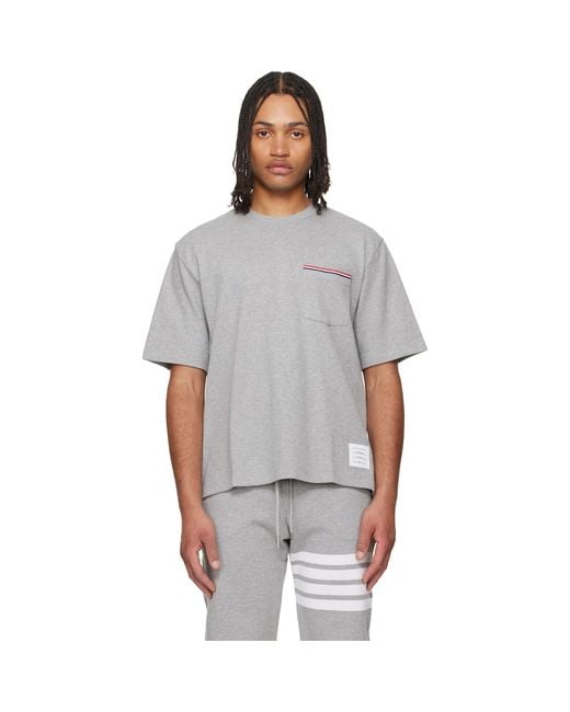 Thom Browne Gray Milano Cotton Oversized Pocket T-Shirt for men