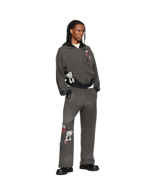 we11done Gray Washed Doodle Teddy Zip-Up Hoodie for men