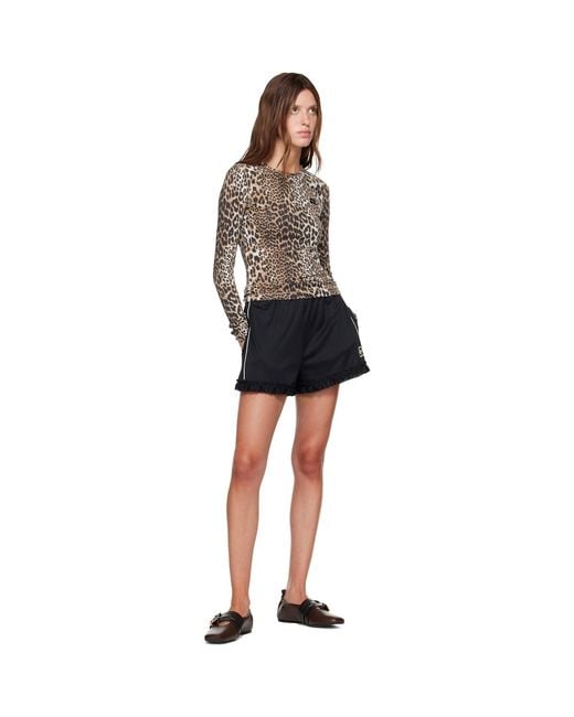 Ganni Black Cycora Frill Shorts