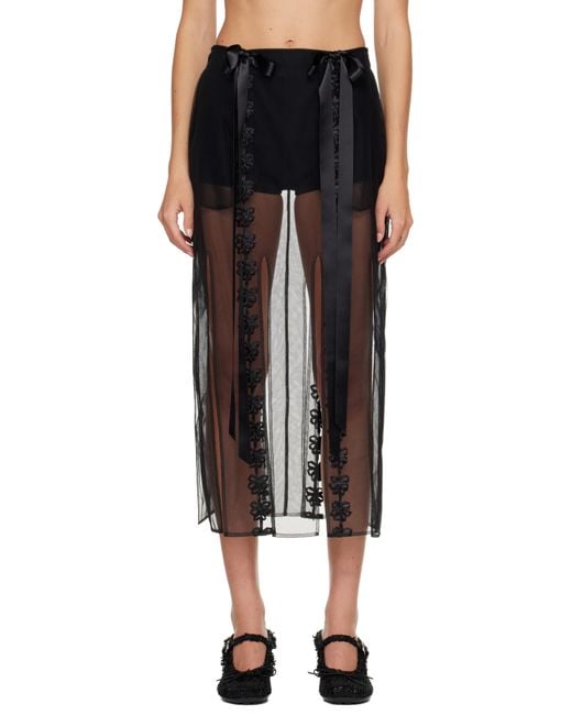 Simone Rocha Black Ribbon Daisy Chain Multi Slit Maxi Skirt