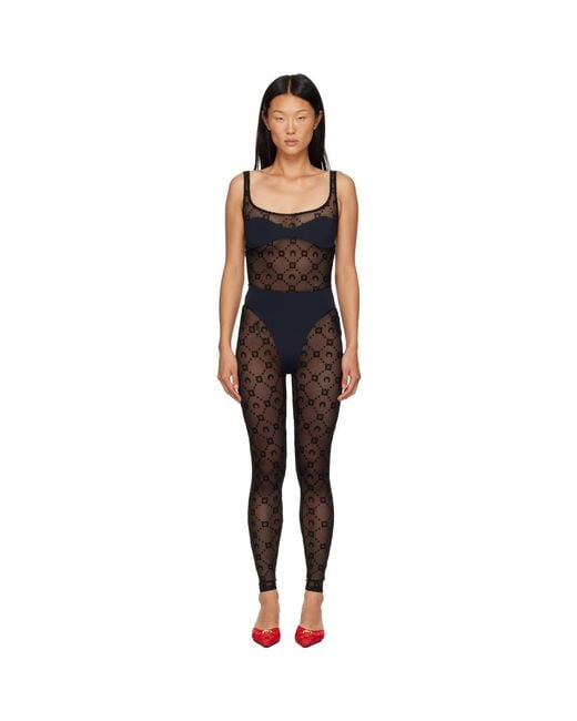 MARINE SERRE Black Monogram Mesh Flock Jumpsuit